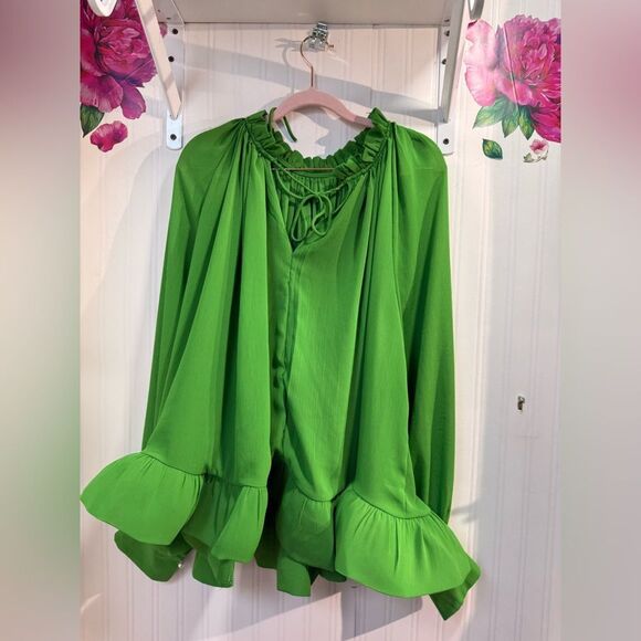 PLEATED OVERSIZED BLOUSE WITH GATHERED NECKLINE  Sz M - Picture 3 of 5